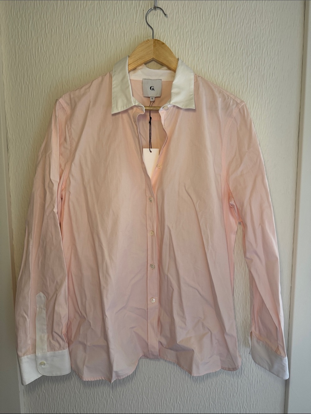 G. Women's Pink Button-Down Shirt with White Contrast Collar